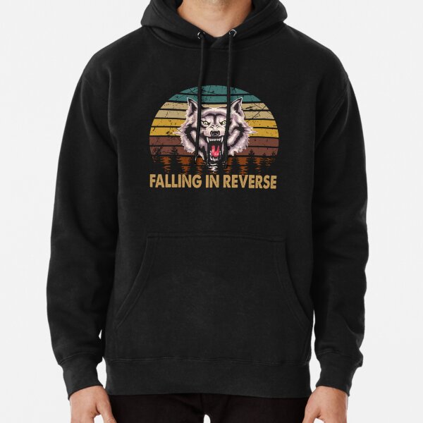 wolf face falling in reverse tour text white black shirt gift fans logo text - Falling In Reverse Pullover Hoodie RB0208 product Offical falling Merch